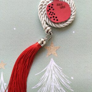 Ρόδι ξύλινο με λευκό κορδόνι επιτραπέζιο