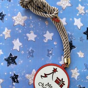 Ξύλινο γούρι Merry Christmas με χρυσό κορδόνι