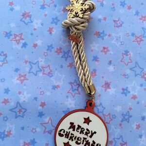 Γούρι ξύλινο Merry Christmas με χρυσό κορδόνι